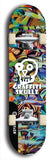 Skateboard deck: Limited edition, North American maple skateboard deck designed by underground artist BellyRash - available widths 7.5 to 8.5 inches in both mellow concave and steep concave shapes. Artwork: GRAFFITI SKULLZ logo brand popsicle-shaped deck with graffiti or street art background