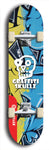 Skateboard deck: Limited edition, North American maple skateboard deck designed by underground artist BellyRash - available widths 7.5 to 8.5 inches in both mellow concave and steep concave shapes. Artwork: GRAFFITI SKULLZ logo brand popsicle-shaped deck with graffiti or street art background