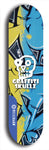 Skateboard deck: Limited edition, North American maple skateboard deck designed by underground artist BellyRash - available widths 7.5 to 8.5 inches in both mellow concave and steep concave shapes. Artwork: GRAFFITI SKULLZ logo brand popsicle-shaped deck with graffiti or street art background