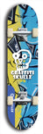 Skateboard deck: Limited edition, North American maple skateboard deck designed by underground artist BellyRash - available widths 7.5 to 8.5 inches in both mellow concave and steep concave shapes. Artwork: GRAFFITI SKULLZ logo brand popsicle-shaped deck with graffiti or street art background