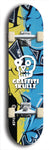 Skateboard deck: Limited edition, North American maple skateboard deck designed by underground artist BellyRash - available widths 7.5 to 8.5 inches in both mellow concave and steep concave shapes. Artwork: GRAFFITI SKULLZ logo brand popsicle-shaped deck with graffiti or street art background