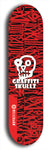 Skateboard deck: Limited edition, North American maple skateboard deck designed by underground artist BellyRash - available widths 7.5 to 8.5 inches in both mellow concave and steep concave shapes. Artwork: GRAFFITI SKULLZ logo brand popsicle-shaped deck with graffiti or street art background