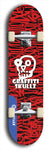 Skateboard deck: Limited edition, North American maple skateboard deck designed by underground artist BellyRash - available widths 7.5 to 8.5 inches in both mellow concave and steep concave shapes. Artwork: GRAFFITI SKULLZ logo brand popsicle-shaped deck with graffiti or street art background