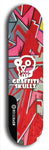 Skateboard deck: Limited edition, North American maple skateboard deck designed by underground artist BellyRash - available widths 7.5 to 8.5 inches in both mellow concave and steep concave shapes. Artwork: GRAFFITI SKULLZ logo brand popsicle-shaped deck with graffiti or street art background