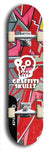 Skateboard deck: Limited edition, North American maple skateboard deck designed by underground artist BellyRash - available widths 7.5 to 8.5 inches in both mellow concave and steep concave shapes. Artwork: GRAFFITI SKULLZ logo brand popsicle-shaped deck with graffiti or street art background