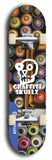 Skateboard deck: Limited edition, North American maple skateboard deck designed by underground artist BellyRash - available widths 7.5 to 8.5 inches in both mellow concave and steep concave shapes. Artwork: GRAFFITI SKULLZ logo brand popsicle-shaped deck with graffiti or street art background