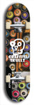 Skateboard deck: Limited edition, North American maple skateboard deck designed by underground artist BellyRash - available widths 7.5 to 8.5 inches in both mellow concave and steep concave shapes. Artwork: GRAFFITI SKULLZ logo brand popsicle-shaped deck with graffiti or street art background