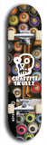 Skateboard deck: Limited edition, North American maple skateboard deck designed by underground artist BellyRash - available widths 7.5 to 8.5 inches in both mellow concave and steep concave shapes. Artwork: GRAFFITI SKULLZ logo brand popsicle-shaped deck with graffiti or street art background