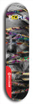 Limited edition, North American maple skateboard deck designed by underground artist BellyRash -- available in widths 7.5 to 8.5 inches in both mellow concave and steep concave shapes. Artwork: PEOPLE brand popsicle-shaped skateboard deck with a black and white human face inside a swirling multi-colored background