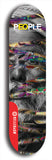 Limited edition, North American maple skateboard deck designed by underground artist BellyRash -- available in widths 7.5 to 8.5 inches in both mellow concave and steep concave shapes. Artwork: PEOPLE brand popsicle-shaped skateboard deck with a black and white human face inside a swirling multi-colored background