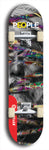 Limited edition, North American maple skateboard deck designed by underground artist BellyRash -- available in widths 7.5 to 8.5 inches in both mellow concave and steep concave shapes. Artwork: PEOPLE brand popsicle-shaped skateboard deck with a black and white human face inside a swirling multi-colored background