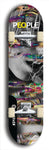 Limited edition, North American maple skateboard deck designed by underground artist BellyRash -- available in widths 7.5 to 8.5 inches in both mellow concave and steep concave shapes. Artwork: PEOPLE brand popsicle-shaped skateboard deck with a black and white human face inside a swirling multi-colored background