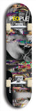 Limited edition, North American maple skateboard deck designed by underground artist BellyRash -- available in widths 7.5 to 8.5 inches in both mellow concave and steep concave shapes. Artwork: PEOPLE brand popsicle-shaped skateboard deck with a black and white human face inside a swirling multi-colored background