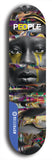 Limited edition, North American maple skateboard deck designed by underground artist BellyRash -- available in widths 7.5 to 8.5 inches in both mellow concave and steep concave shapes. Artwork: PEOPLE brand popsicle-shaped skateboard deck with a black and white human face inside a swirling multi-colored background