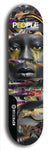 Limited edition, North American maple skateboard deck designed by underground artist BellyRash -- available in widths 7.5 to 8.5 inches in both mellow concave and steep concave shapes. Artwork: PEOPLE brand popsicle-shaped skateboard deck with a black and white human face inside a swirling multi-colored background