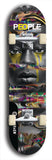 Limited edition, North American maple skateboard deck designed by underground artist BellyRash -- available in widths 7.5 to 8.5 inches in both mellow concave and steep concave shapes. Artwork: PEOPLE brand popsicle-shaped skateboard deck with a black and white human face inside a swirling multi-colored background