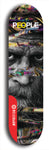 Limited edition, North American maple skateboard deck designed by underground artist BellyRash -- available in widths 7.5 to 8.5 inches in both mellow concave and steep concave shapes. Artwork: PEOPLE brand popsicle-shaped skateboard deck with a black and white human face inside a swirling multi-colored background