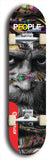 Limited edition, North American maple skateboard deck designed by underground artist BellyRash -- available in widths 7.5 to 8.5 inches in both mellow concave and steep concave shapes. Artwork: PEOPLE brand popsicle-shaped skateboard deck with a black and white human face inside a swirling multi-colored background