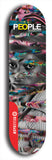 Limited edition, North American maple skateboard deck designed by underground artist BellyRash -- available in widths 7.5 to 8.5 inches in both mellow concave and steep concave shapes. Artwork: PEOPLE brand popsicle-shaped skateboard deck with a black and white human face inside a swirling multi-colored background