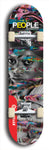 Limited edition, North American maple skateboard deck designed by underground artist BellyRash -- available in widths 7.5 to 8.5 inches in both mellow concave and steep concave shapes. Artwork: PEOPLE brand popsicle-shaped skateboard deck with a black and white human face inside a swirling multi-colored background