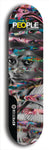 Limited edition, North American maple skateboard deck designed by underground artist BellyRash -- available in widths 7.5 to 8.5 inches in both mellow concave and steep concave shapes. Artwork: PEOPLE brand popsicle-shaped skateboard deck with a black and white human face inside a swirling multi-colored background