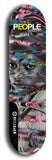 Limited edition, North American maple skateboard deck designed by underground artist BellyRash -- available in widths 7.5 to 8.5 inches in both mellow concave and steep concave shapes. Artwork: PEOPLE brand popsicle-shaped skateboard deck with a black and white human face inside a swirling multi-colored background