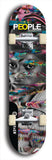 Limited edition, North American maple skateboard deck designed by underground artist BellyRash -- available in widths 7.5 to 8.5 inches in both mellow concave and steep concave shapes. Artwork: PEOPLE brand popsicle-shaped skateboard deck with a black and white human face inside a swirling multi-colored background