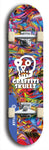 Skateboard deck: Limited edition, North American maple skateboard deck designed by underground artist BellyRash - available widths 7.5 to 8.5 inches in both mellow concave and steep concave shapes. Artwork: GRAFFITI SKULLZ logo brand popsicle-shaped deck with graffiti or street art background