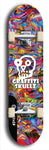 Skateboard deck: Limited edition, North American maple skateboard deck designed by underground artist BellyRash - available widths 7.5 to 8.5 inches in both mellow concave and steep concave shapes. Artwork: GRAFFITI SKULLZ logo brand popsicle-shaped deck with graffiti or street art background