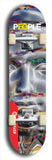 Limited edition, North American maple skateboard deck designed by underground artist BellyRash -- available in widths 7.5 to 8.5 inches in both mellow concave and steep concave shapes. Artwork: PEOPLE brand popsicle-shaped skateboard deck with a black and white human face inside a swirling multi-colored background