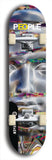 Limited edition, North American maple skateboard deck designed by underground artist BellyRash -- available in widths 7.5 to 8.5 inches in both mellow concave and steep concave shapes. Artwork: PEOPLE brand popsicle-shaped skateboard deck with a black and white human face inside a swirling multi-colored background