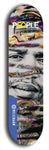 Limited edition, North American maple skateboard deck designed by underground artist BellyRash -- available in widths 7.5 to 8.5 inches in both mellow concave and steep concave shapes. Artwork: PEOPLE brand popsicle-shaped skateboard deck with a black and white human face inside a swirling multi-colored background