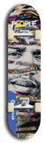 Limited edition, North American maple skateboard deck designed by underground artist BellyRash -- available in widths 7.5 to 8.5 inches in both mellow concave and steep concave shapes. Artwork: PEOPLE brand popsicle-shaped skateboard deck with a black and white human face inside a swirling multi-colored background