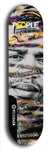 Limited edition, North American maple skateboard deck designed by underground artist BellyRash -- available in widths 7.5 to 8.5 inches in both mellow concave and steep concave shapes. Artwork: PEOPLE brand popsicle-shaped skateboard deck with a black and white human face inside a swirling multi-colored background