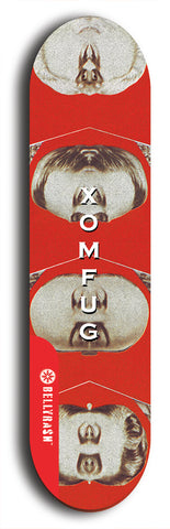 Skateboard deck: Limited edition, North American maple skateboard deck designed by underground artist BellyRash - available widths 7.5 to 8.5 inches in both mellow concave and steep concave shapes. Artwork: XOMFUG logo brand popsicle-shaped deck