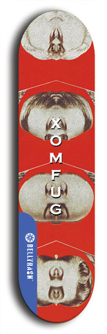 Skateboard deck: Limited edition, North American maple skateboard deck designed by underground artist BellyRash - available widths 7.5 to 8.5 inches in both mellow concave and steep concave shapes. Artwork: XOMFUG logo brand popsicle-shaped deck