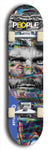 Limited edition, North American maple skateboard deck designed by underground artist BellyRash -- available in widths 7.5 to 8.5 inches in both mellow concave and steep concave shapes. Artwork: PEOPLE brand popsicle-shaped skateboard deck with a black and white human face inside a swirling multi-colored background