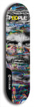 Limited edition, North American maple skateboard deck designed by underground artist BellyRash -- available in widths 7.5 to 8.5 inches in both mellow concave and steep concave shapes. Artwork: PEOPLE brand popsicle-shaped skateboard deck with a black and white human face inside a swirling multi-colored background
