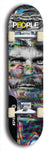 Limited edition, North American maple skateboard deck designed by underground artist BellyRash -- available in widths 7.5 to 8.5 inches in both mellow concave and steep concave shapes. Artwork: PEOPLE brand popsicle-shaped skateboard deck with a black and white human face inside a swirling multi-colored background