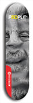 Limited edition, North American maple skateboard deck designed by underground artist BellyRash -- available in widths 7.5 to 8.5 inches in both mellow concave and steep concave shapes. Artwork: PEOPLE brand popsicle-shaped skateboard deck with a black and white human face inside a swirling multi-colored background