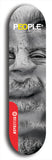 Limited edition, North American maple skateboard deck designed by underground artist BellyRash -- available in widths 7.5 to 8.5 inches in both mellow concave and steep concave shapes. Artwork: PEOPLE brand popsicle-shaped skateboard deck with a black and white human face inside a swirling multi-colored background