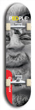 Limited edition, North American maple skateboard deck designed by underground artist BellyRash -- available in widths 7.5 to 8.5 inches in both mellow concave and steep concave shapes. Artwork: PEOPLE brand popsicle-shaped skateboard deck with a black and white human face inside a swirling multi-colored background