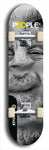 Limited edition, North American maple skateboard deck designed by underground artist BellyRash -- available in widths 7.5 to 8.5 inches in both mellow concave and steep concave shapes. Artwork: PEOPLE brand popsicle-shaped skateboard deck with a black and white human face inside a swirling multi-colored background