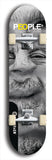 Limited edition, North American maple skateboard deck designed by underground artist BellyRash -- available in widths 7.5 to 8.5 inches in both mellow concave and steep concave shapes. Artwork: PEOPLE brand popsicle-shaped skateboard deck with a black and white human face inside a swirling multi-colored background