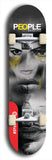 Limited edition, North American maple skateboard deck designed by underground artist BellyRash -- available in widths 7.5 to 8.5 inches in both mellow concave and steep concave shapes. Artwork: PEOPLE brand popsicle-shaped skateboard deck with a black and white human face inside a swirling multi-colored background