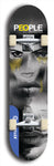 Limited edition, North American maple skateboard deck designed by underground artist BellyRash -- available in widths 7.5 to 8.5 inches in both mellow concave and steep concave shapes. Artwork: PEOPLE brand popsicle-shaped skateboard deck with a black and white human face inside a swirling multi-colored background