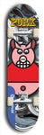 Limited edition, North American maple skateboard deck designed by underground artist BellyRash -- available in widths 7.5 to 8.5 inches in both mellow concave and steep concave shapes. Artwork: PORK BELLY BOB brand popsicle-shaped skateboard deck with a varied, multi-colored background