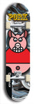 Limited edition, North American maple skateboard deck designed by underground artist BellyRash -- available in widths 7.5 to 8.5 inches in both mellow concave and steep concave shapes. Artwork: PORK BELLY BOB brand popsicle-shaped skateboard deck with a varied, multi-colored background