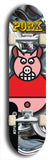 Limited edition, North American maple skateboard deck designed by underground artist BellyRash -- available in widths 7.5 to 8.5 inches in both mellow concave and steep concave shapes. Artwork: PORK BELLY BOB brand popsicle-shaped skateboard deck with a varied, multi-colored background