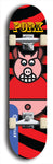 Limited edition, North American maple skateboard deck designed by underground artist BellyRash -- available in widths 7.5 to 8.5 inches in both mellow concave and steep concave shapes. Artwork: PORK BELLY BOB brand popsicle-shaped skateboard deck with a varied, multi-colored background